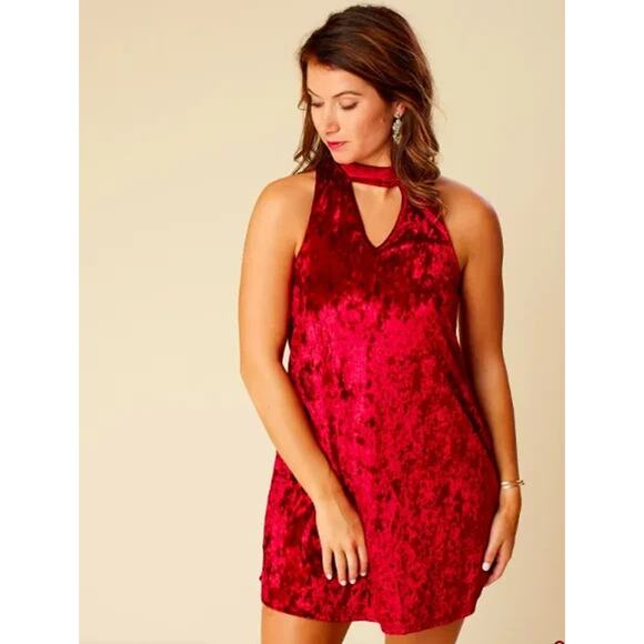 Altar’d State Cherry Burgundy Red Crushed Velvet Choker Dress Size Large Holiday - Picture 1 of 11
